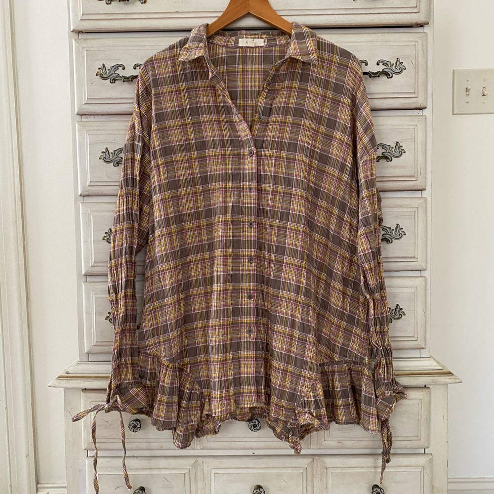 Vici Plaid Gauze Button Shirt